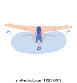 Synchronized swimming element. A Split Position. Vector illustration of a girl, swimmer. Artistic swimming concept.