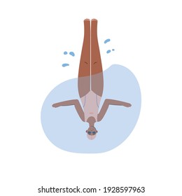 Synchronized swimming element. Vertical Position. Vector illustration of a girl, swimmer. Artistic swimming concept.