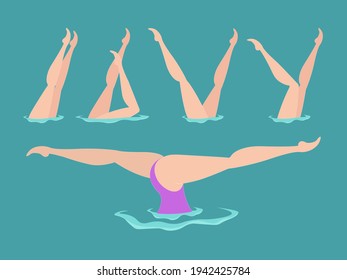 Synchronized swimming flat vector illustration. Woman athlete on the performance of synchronized swimming