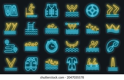 Synchronized swimming icon. Outline synchronized swimming vector icon neon color on black