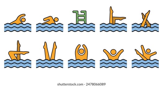 Synchronisiertes Schwimmen Symbol Set Kollektion