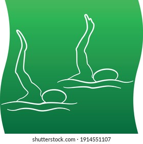 Synchronized swimming icon of a set. Green gradient line silhouette. Vector EPS 10