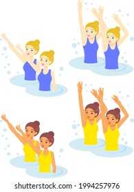 Synchronized Swimming Illustration Set (white - Black)