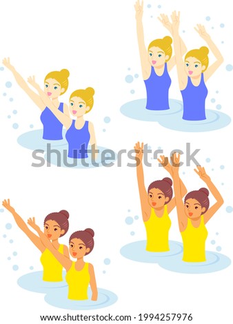 Synchronized swimming illustration set (white - black)