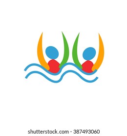 Synchronized swimming pictogram in blue, red, green and yellow summer color