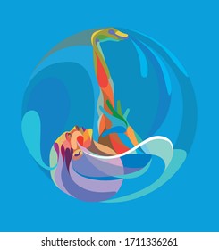 synchronized swimming round shape blue background