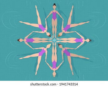Synchronized swimming. Sports element. Woman athlete on the performance