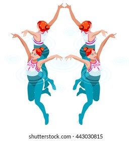 Synchronized Swimming Sportswoman Games Icon Set. 3D Isometric Swimmer Team. Water Dance Swimming Sporting People Set Competition. Infographic Synchronized Swimming events Vector Illustration