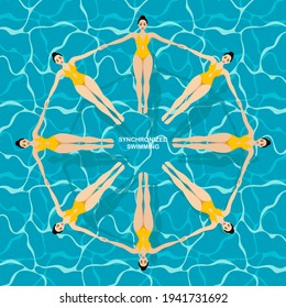 Synchronized swimming. summer game event. Sports element. Flat style.