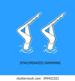 Synchronized swimming.Paired performances synchronized swimmers.Illustration done in a linear style.