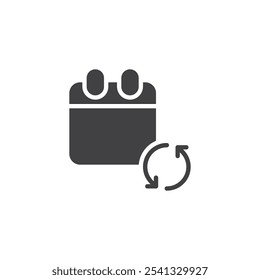  Ícone de vetor de calendário de sincronização. sinal plano preenchido para conceito móvel e design da Web. Ícone de glifo da Sincronização de Calendário. Símbolo, ilustração de logotipo. Gráficos vetoriais