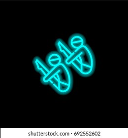 Synchronous blue glowing neon ui ux icon. Glowing sign logo vector