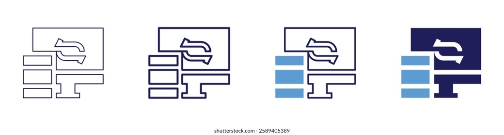 Syncing icon in 4 different styles. Thin Line, Line, Bold Line, Duotone. Duotone style. Editable stroke.
