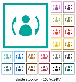 Syncronize contacts flat color icons with quadrant frames on white background