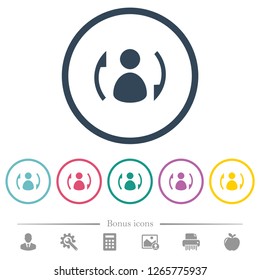 Syncronize contacts flat color icons in round outlines. 6 bonus icons included.
