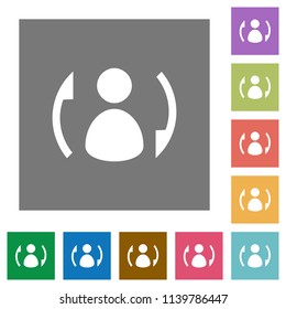 Syncronize contacts flat icons on simple color square backgrounds