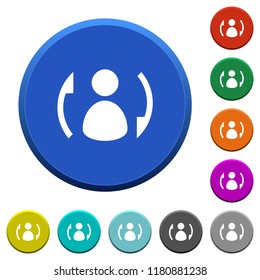 Syncronize contacts round color beveled buttons with smooth surfaces and flat white icons