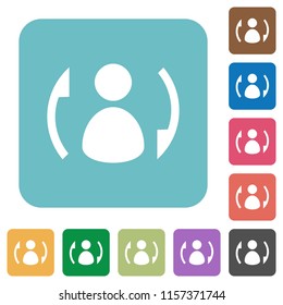 Syncronize contacts white flat icons on color rounded square backgrounds