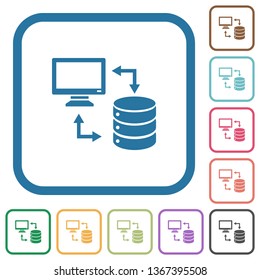 Syncronize data with database simple icons in color rounded square frames on white background