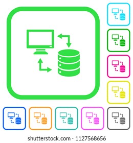 Syncronize data with database vivid colored flat icons in curved borders on white background