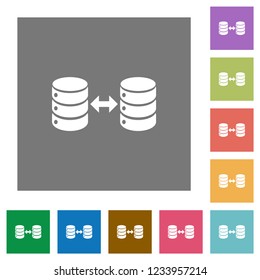 Syncronize databases flat icons on simple color square backgrounds