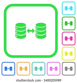 Syncronize databases vivid colored flat icons in curved borders on white background