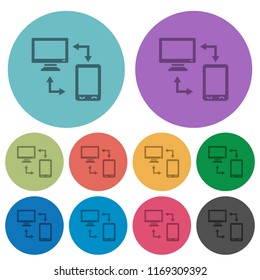 Syncronize mobile with computer darker flat icons on color round background