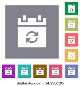 Syncronize schedule flat icons on simple color square backgrounds