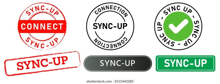 Sync-up stamp colorful badge button label symbol mark connection online synchronization design set collection