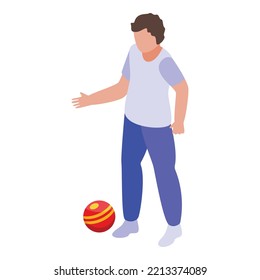 Vector isométrico del icono de bola de reproducción de niños con síndrome de baja. Discapacidad infantil. Salud mental