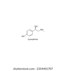 Synephrine flat skeletal molecular structure α1 agonist drug used in hypotension treatment. Vector illustration.
