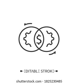 Symbol für Synergieeffekte. Kombination von Faktoren und Merkmalen mit positivem finanziellen Ergebnis. Umrisszeichnung. Synergistische Vorteile Einzige Vektorgrafiken. Bearbeitbarer Hub 