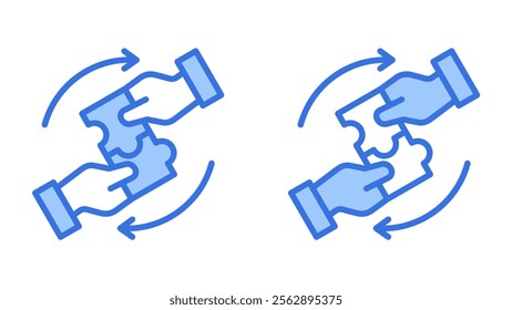 Synergy icon. Vector icon illustration of teamwork, partnership, collaboration and cooperation. Simple blue style.