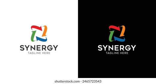 Logo de Synergy, concepto de dos o más entidades trabajando juntas. Los círculos entrelazados simbolizan la unión de varios Elementos