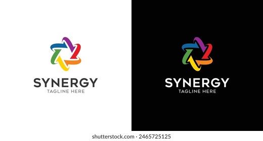 Synergy logo, concept of two or more entities working together. Interlocking circles symbolize the coming together of various elements