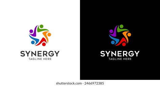 Synergy logo, concept of two or more entities working together. Interlocking circles symbolize the coming together of various elements