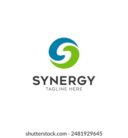 Synergy logo, concept of two or more entities working together. Interlocking circles symbolize the coming together of various elements