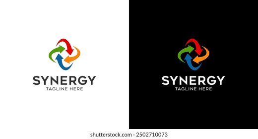 Synergy logo, concept of two or more entities working together. Interlocking circles symbolize the coming together of various elements