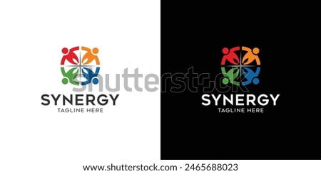 Synergy logo, concept of two or more entities working together. Interlocking circles symbolize the coming together of various elements