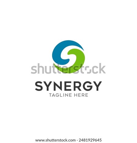 Synergy logo, concept of two or more entities working together. Interlocking circles symbolize the coming together of various elements