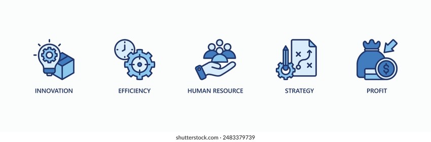 Synergy And Optimization Banner Web Icon Vector Illustration Concept With Icon Of Innovation, Efficiency, Human Resource, Strategy, And Profit