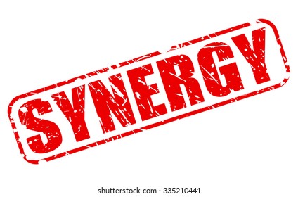 SYNERGY red stamp text on white