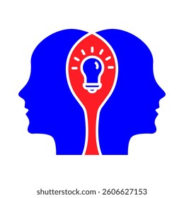 Synergy and Shared Mind – Two Heads with Lightbulb Representing Collective Intelligence