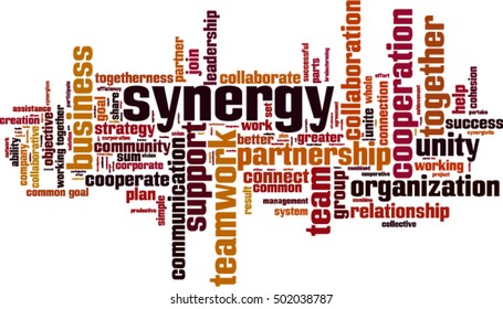 Synergy word cloud concept. Vector illustration