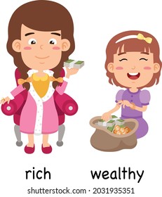synonyms rich and wealthy vector illustration