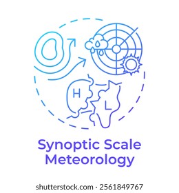 Synoptic scale meteorology blue gradient concept icon. Large weather systems analysis. Weather forecasting. Round shape line illustration. Abstract idea. Graphic design. Easy to use in article