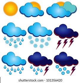 Synoptic symbols for different weather conditions. Vector illustration.