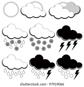 Synoptic symbols for different weather conditions. Vector illustration.