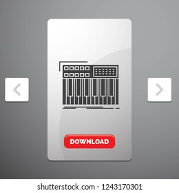 synth, keyboard, midi, synthesiser, synthesizer Glyph Icon in Carousal Pagination Slider Design & Red Download Button