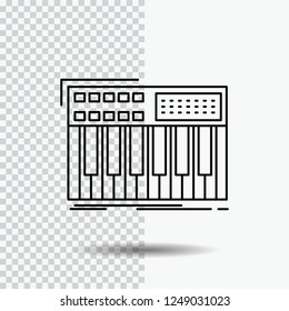 synth, keyboard, midi, synthesiser, synthesizer Line Icon on Transparent Background. Black Icon Vector Illustration